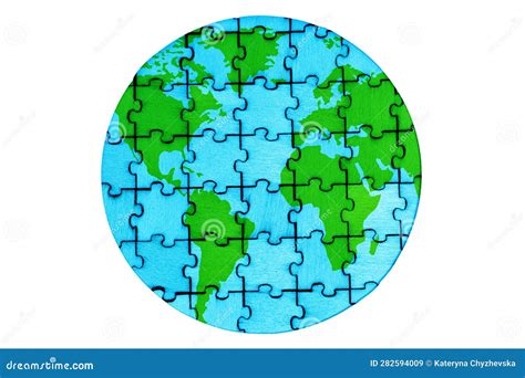 Flat Globe Shape Arranged from Wooden Puzzle Pieces Stock Image - Image of cooperation, global ...