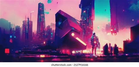 Cyberpunk Futuristic City Panorama Future Fiction Stock Illustration ...