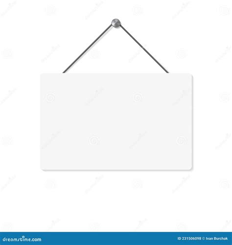 Blank White Hanging Sign. Vector Illustration Isolated on White Stock ...