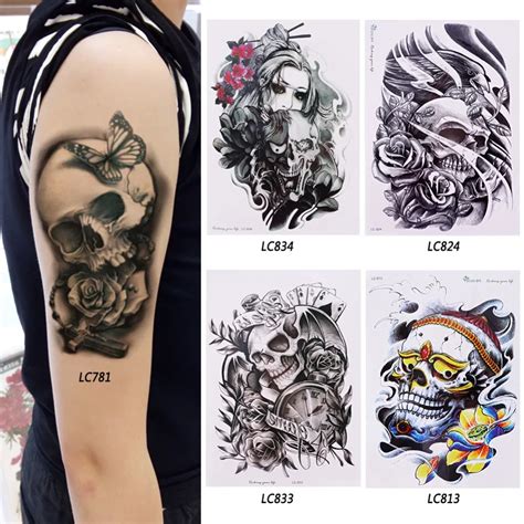 3 Sheets/Set Waterproof Temporary Tattoo Sticker Body Arm Back Skull ...