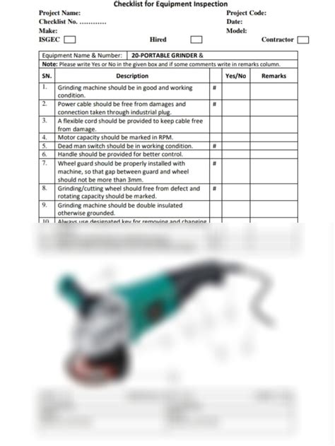 Portable Grinder Inspection Checklist HSE Documents, 40% OFF