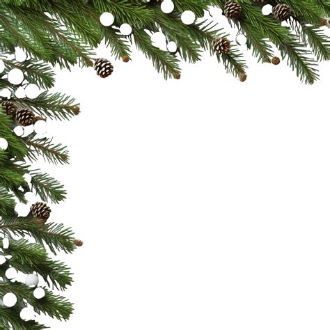 Mockup Christmas Tree Branches Border Over White Isolated, Pine Needles, Pine Cone, Spruce PNG ...