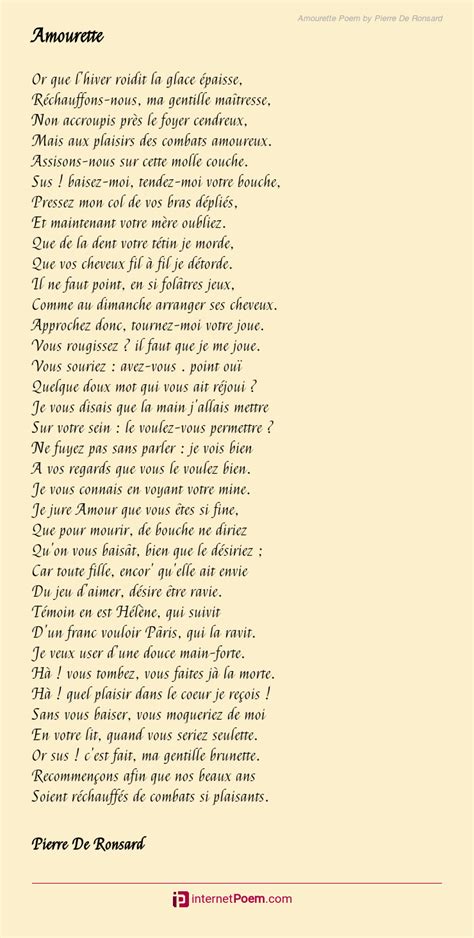 Amourette Poem by Pierre De Ronsard