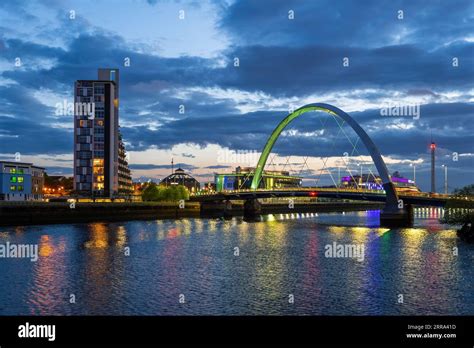 Clyde Arc road bridge across River Clyde in city of Glasgow in Scotland ...