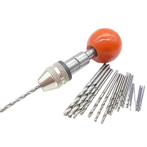 25pc Mini Micro Drill Bits 0.5 3mm W/ Mini Manual Hand Drill Beads Jewellery Tool Universal ...