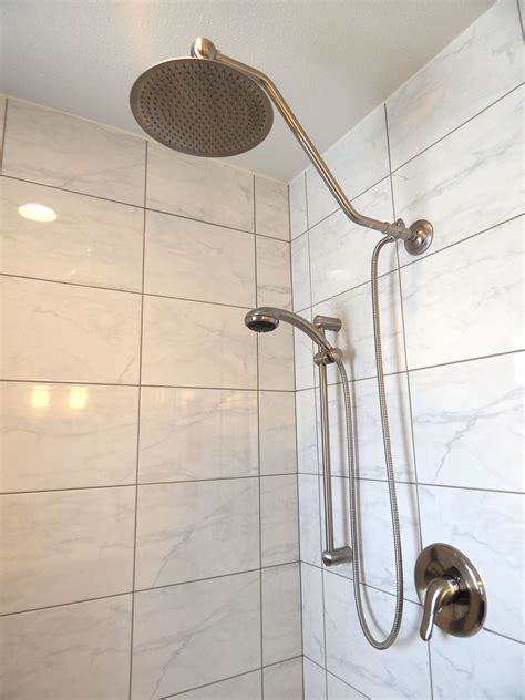 rain head shower with hand-held | Master bath renovation, Track lighting, Ceiling lights