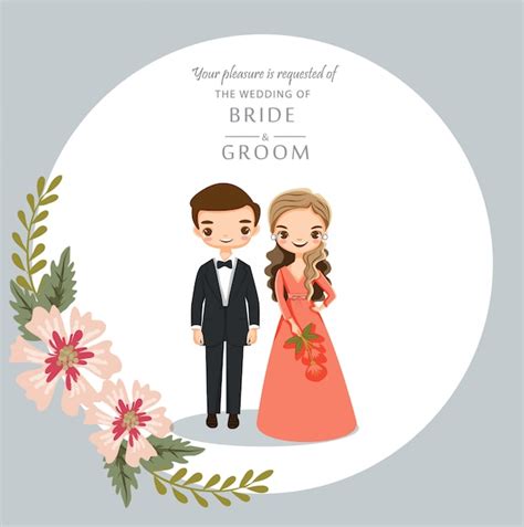 Premium Vector | Cute cartoon couple for wedding invitations card