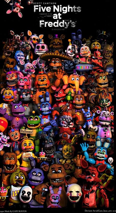 the poster for five nights at friday's is shown with many different colored monsters