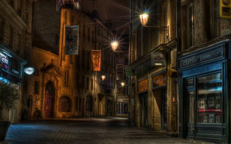 Download HDR Light Store Night Building Man Made Street HD Wallpaper by Gilles