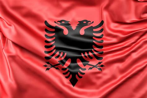 black, silhouette 2-, 2-headed, eagle logo, albania, flag, europe, red ...