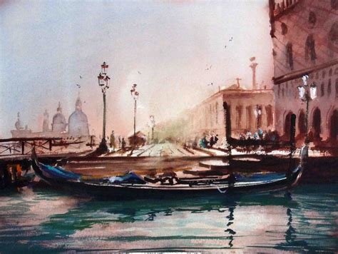 Venice, gondolas. Watercolour by Robert McCulloch