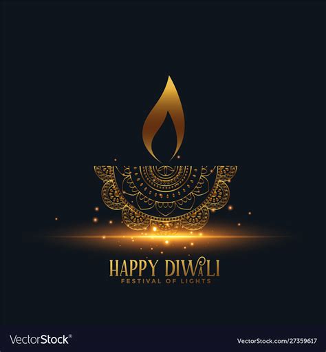 Beautiful golden diya happy diwali background Vector Image