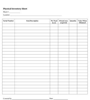 Inventory Sheets - Small Business Free Forms