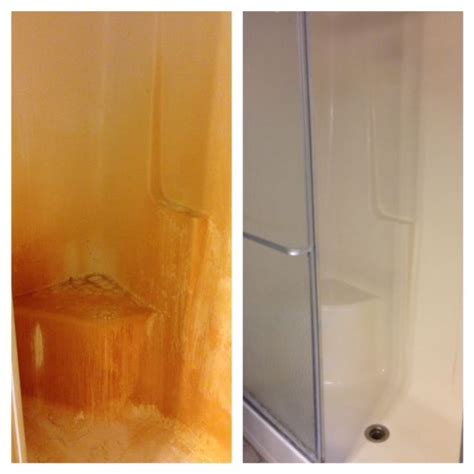 Years of hard water stains from renters not cleaning. Made the shower and glass doors look like ...