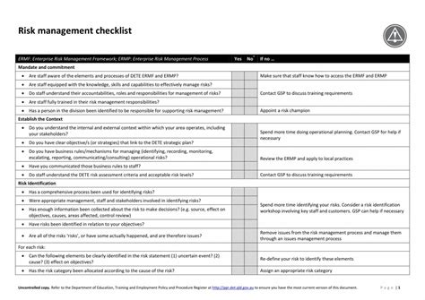 Printable 10 Risk Management Checklist Examples Pdf Examples Risk Assessment Checklist Template ...