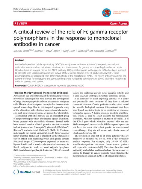 (PDF) A critical review of the role of Fc gamma receptor polymorphisms ...