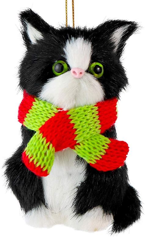 Ornativity Christmas Mini Cat Ornament - Furry Black Kitten with Scarf ...