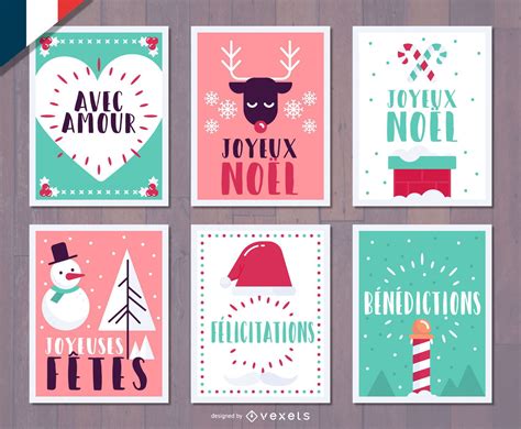 French Christmas Joyeux Noel Card Set Vector Download