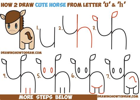 How to Draw a Cute Kawaii / Chibi Horse from Letters and Simple Shapes ...