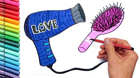 Drawing Hair Dryer and Hairbrush Bathroom Accessory Coloring Page Learning Colors For Children ...