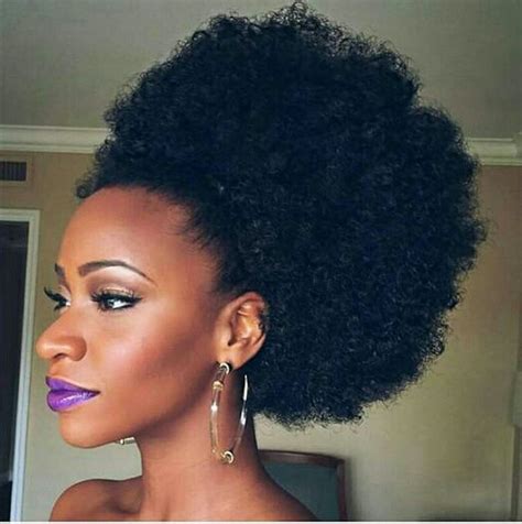 Short High Ponytail Afro Puff Kinky Curly Ponytail Human Hair Extension #1 Black Indian Virgin ...