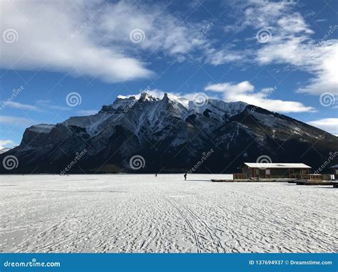 Lake Minnewanka in Winter at Banff National Park Stock Image - Image of ...