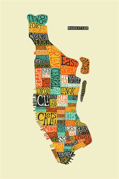 Manhattan Neighborhoods Map Digital Art by Jazzberry Blue - Fine Art America