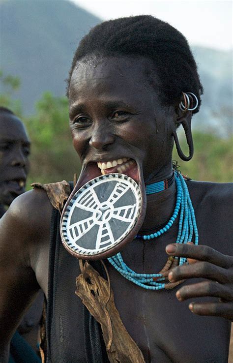 Beautiful Smiling Surma Woman with Lip-Plate