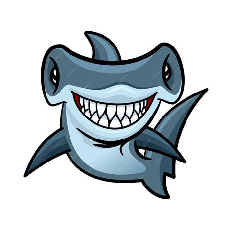 Premium Vector | Happy voracious cartoon hammerhead shark with charming smile of lethal sharp ...