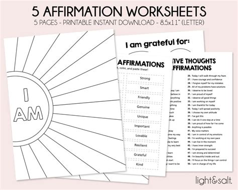 Positive Therapy Affirmation Worksheets Mental Health Poster Teaching ...