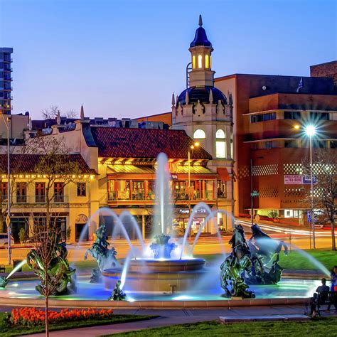 Kansas City Plaza JC Nichols Fountain at Dusk - Square Photograph by ...