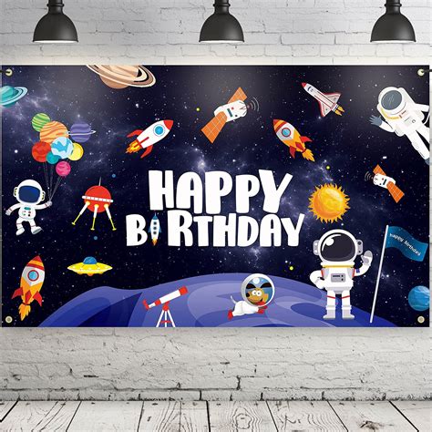 Buy Outer Space Happy Birthday Backdrop Banner Galaxy Planet Astronaut Rocket Photography ...