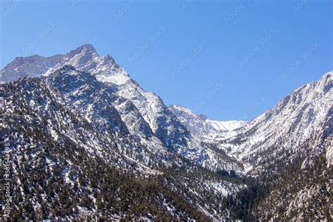 Whitney Portal Rd leading up the campsites and hiking trail of Mt. Whitney, the tallest mountain ...