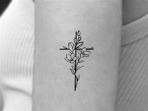 Cross Flower Temporary Tattoo / small floral cross tattoo 1