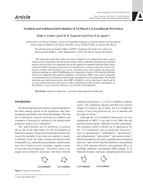 (PDF) Synthesis and Antibacterial Evaluation of 3,5-Diaryl-1,2,4-oxadiazole Derivatives | Felipe ...