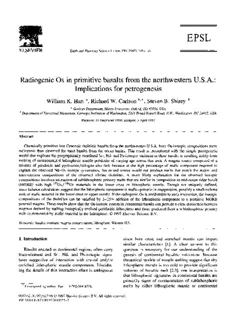 (PDF) Radiogenic Os in primitive basalts from the northwestern U.S.A.: Implications for ...