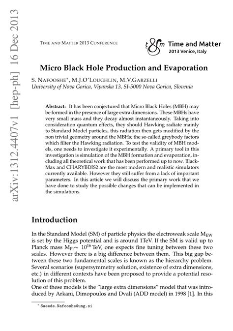 (PDF) Micro Black Hole Production and Evaporation