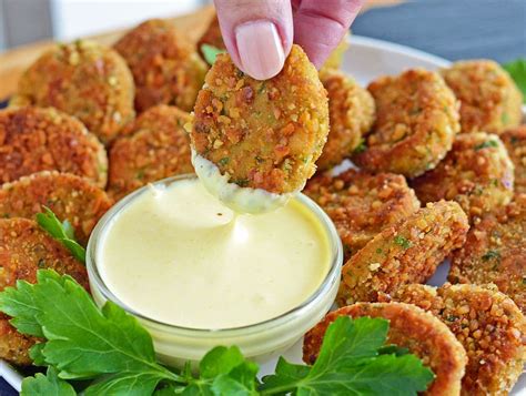 Veggie Nuggets with Vegan Honey Mustard Dipping Sauce