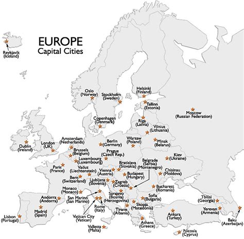 Map Of Europe And Capitals - New York Map Poster