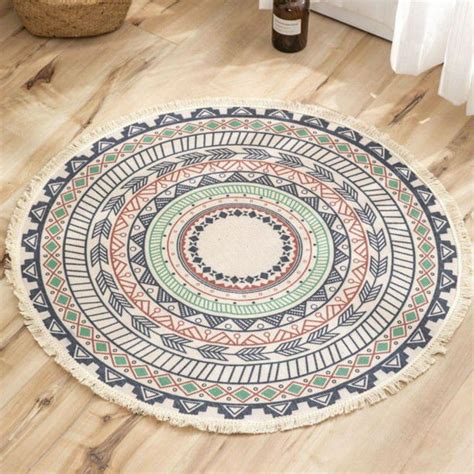 3 Ft Cotton Rugs Round Washable Chic Bohemian Mandala Hand Woven Round ...