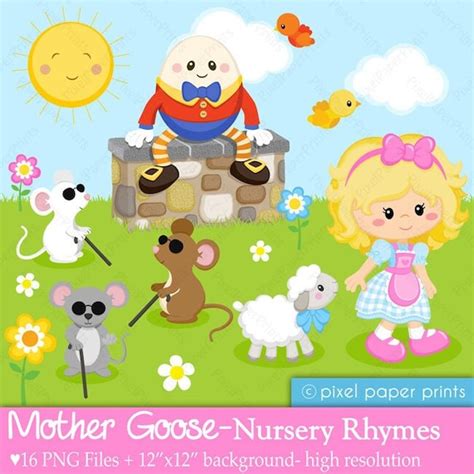 Mother Goose Nursery Rhymes Clipart and Digital Paper Set - Etsy