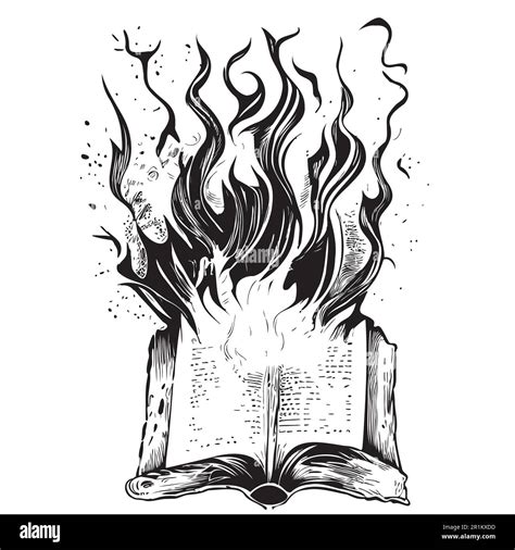 Open burning book hand drawn sketch in doodle style illustration Stock ...