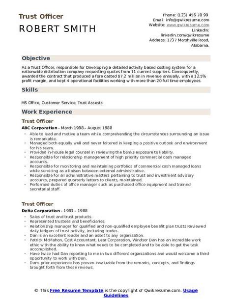 Trust Officer Resume Samples | QwikResume