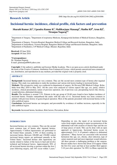 (PDF) Incisional hernia: incidence, clinical profile, risk factors and ...