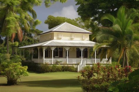 Colonial House with Wraparound Porch and View of Garden Stock Photo - Image of generative ...