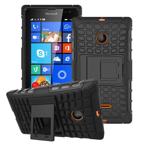 For Microsoft Nokia Lumia 435 Case Hybrid Kickstand Rugged Rubber Armor ...