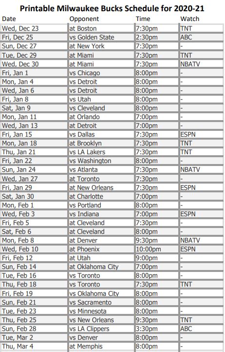 Bucks Printable Schedule - prntbl.concejomunicipaldechinu.gov.co