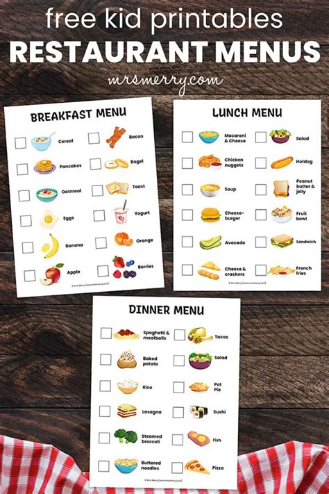 Pretend Play Restaurant Menus | Breakfast, Lunch & Dinner Free Printables | Mrs. Merry | Play ...