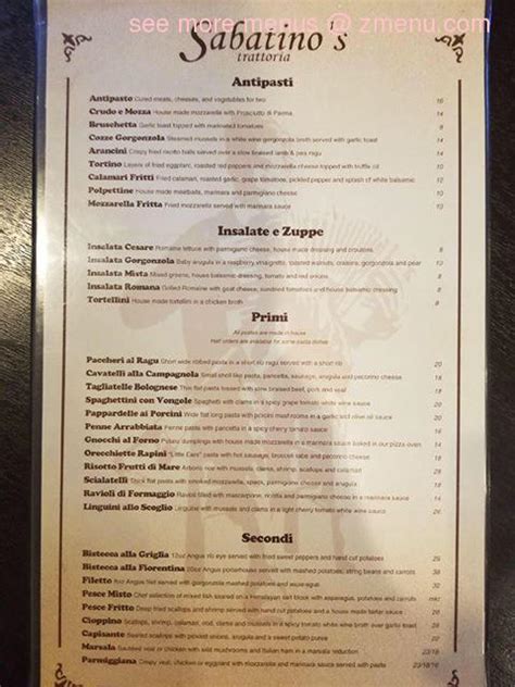 Menu at Sabatino's Trattoria restaurant, Norton