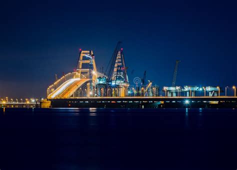 Construction of the Crimean Bridge in Kerch Strait at Night Stock Image ...